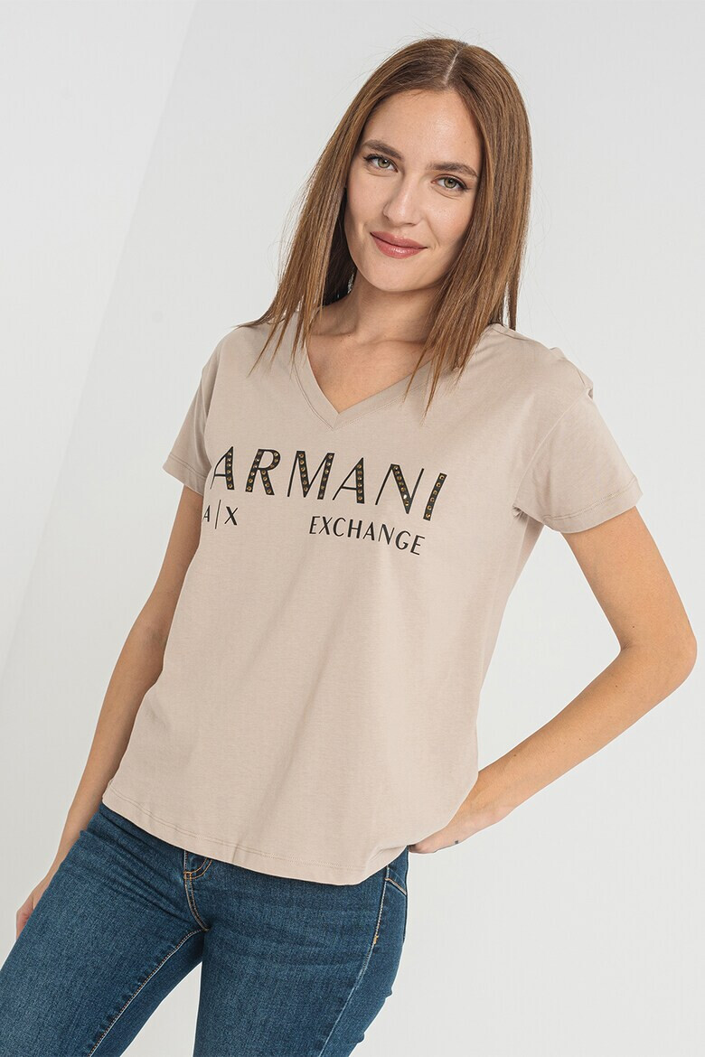 ARMANI EXCHANGE Тениска с шпиц и лого - Pepit.bg
