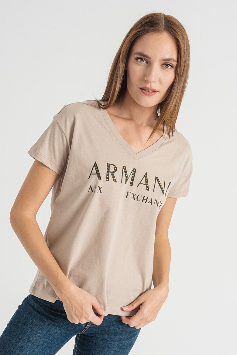 ARMANI EXCHANGE Тениска с шпиц и лого - Pepit.bg