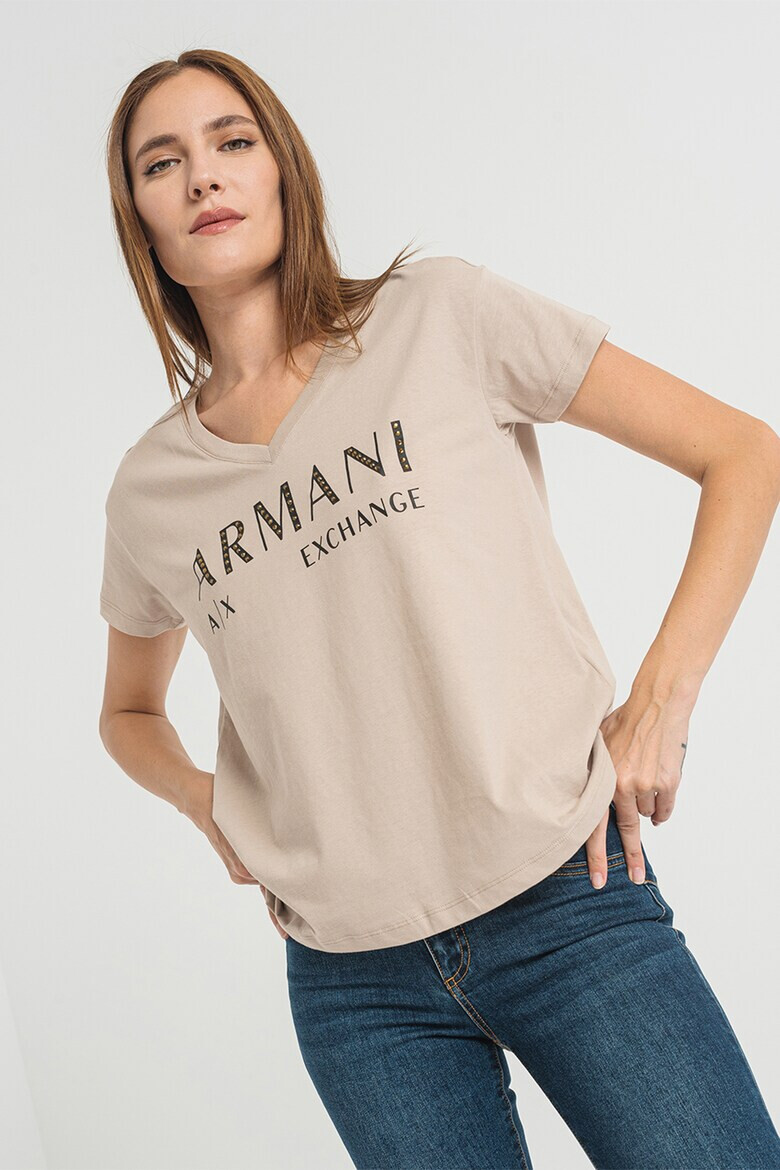 ARMANI EXCHANGE Тениска с шпиц и лого - Pepit.bg