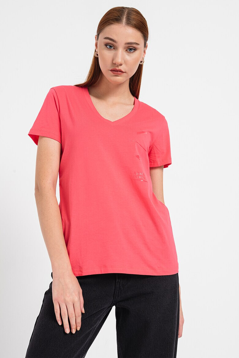 ARMANI EXCHANGE Тениска с шпиц и лога - Pepit.bg