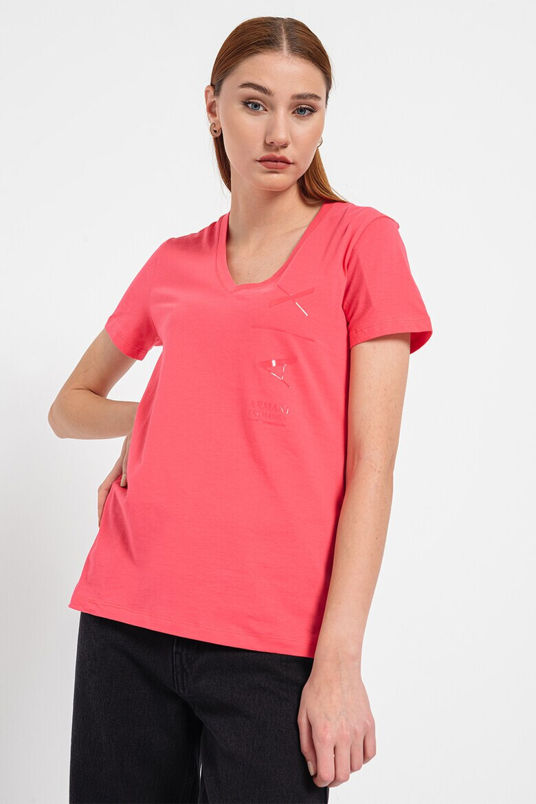 ARMANI EXCHANGE Тениска с шпиц и лога - Pepit.bg