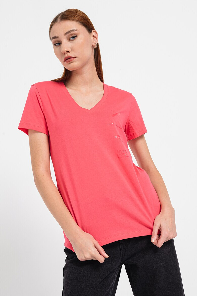 ARMANI EXCHANGE Тениска с шпиц и лога - Pepit.bg