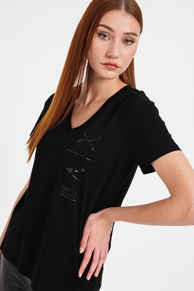 ARMANI EXCHANGE Тениска с шпиц и лога - Pepit.bg