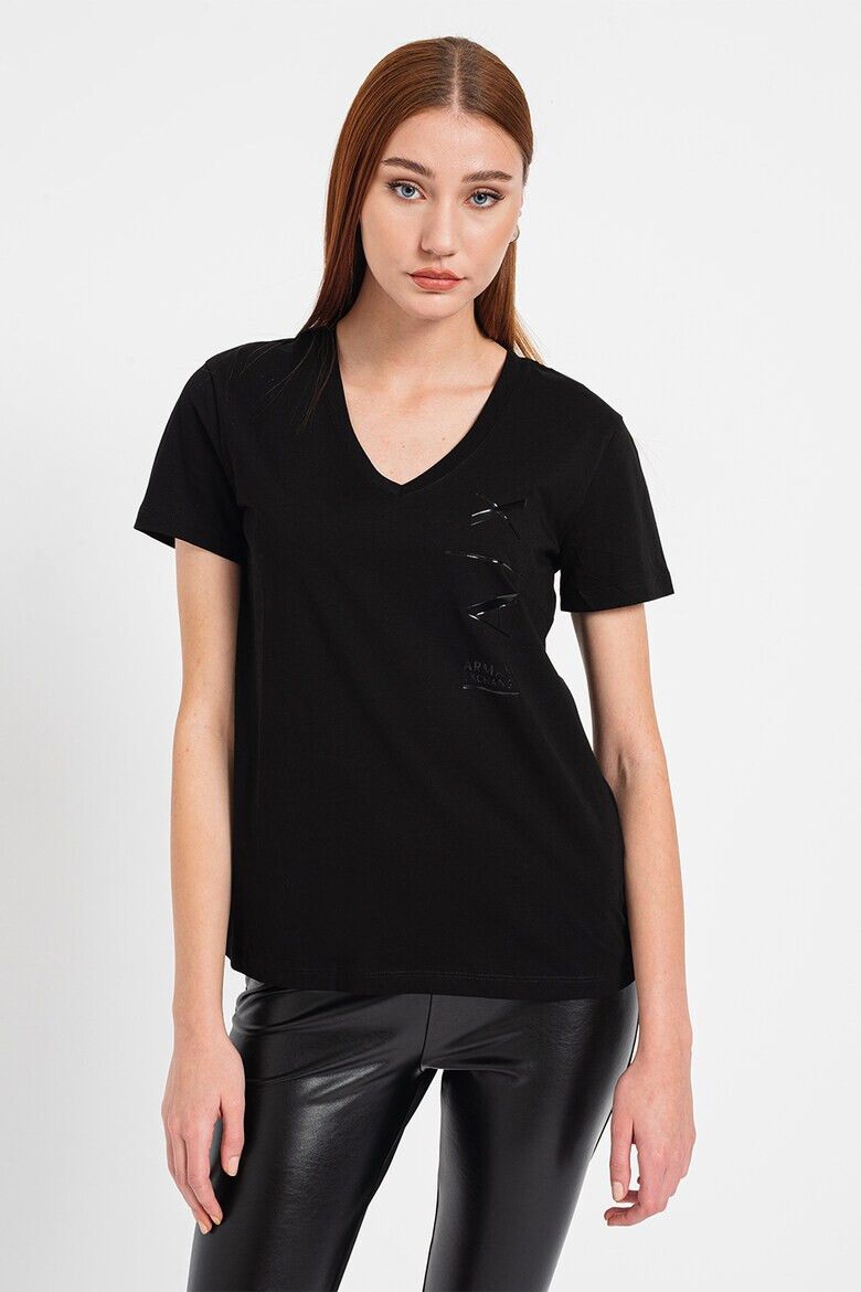 ARMANI EXCHANGE Тениска с шпиц и лога - Pepit.bg