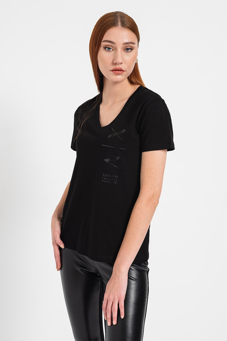 ARMANI EXCHANGE Тениска с шпиц и лога - Pepit.bg