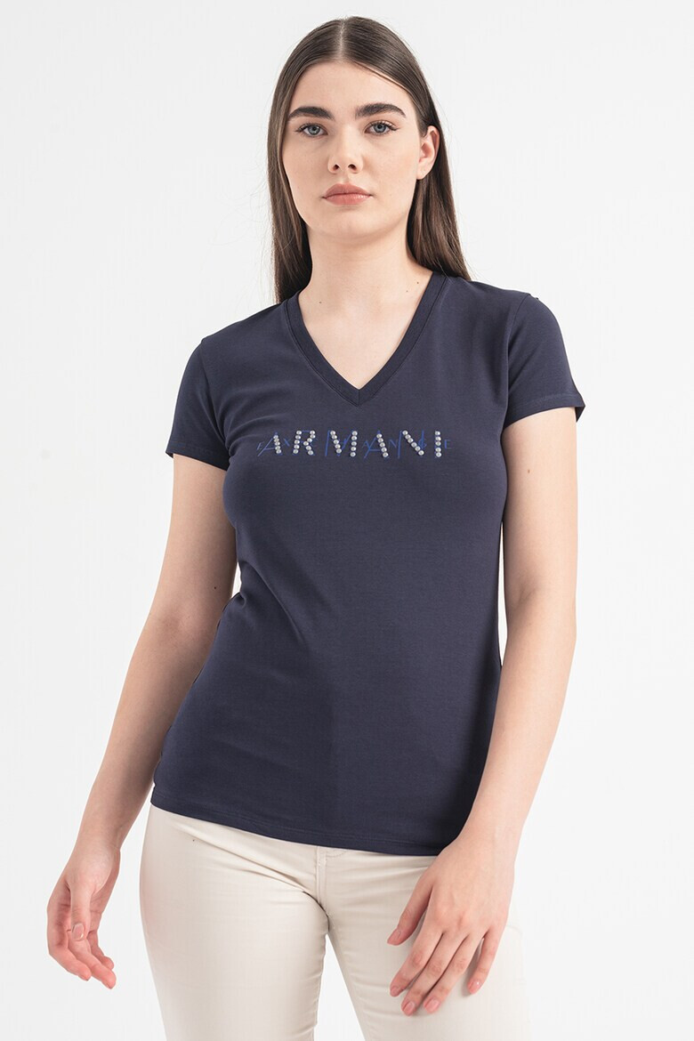 ARMANI EXCHANGE Тениска с шпиц и лого - Pepit.bg
