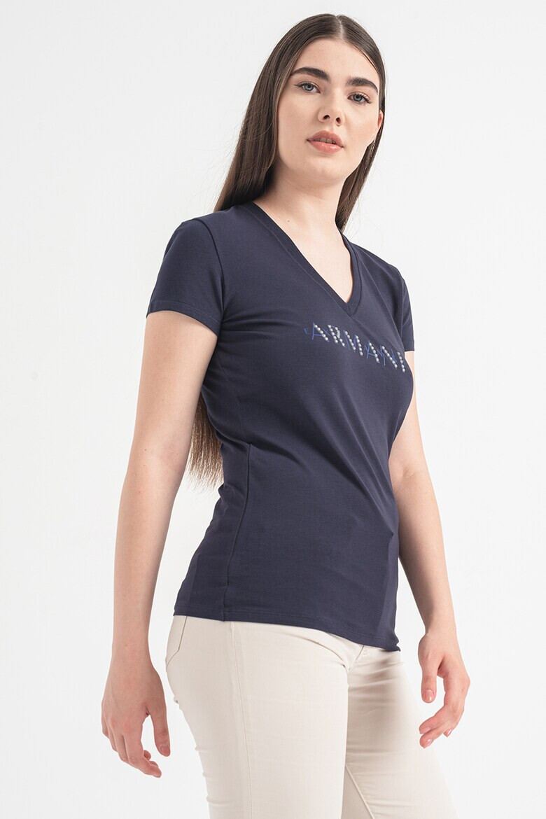 ARMANI EXCHANGE Тениска с шпиц и лого - Pepit.bg