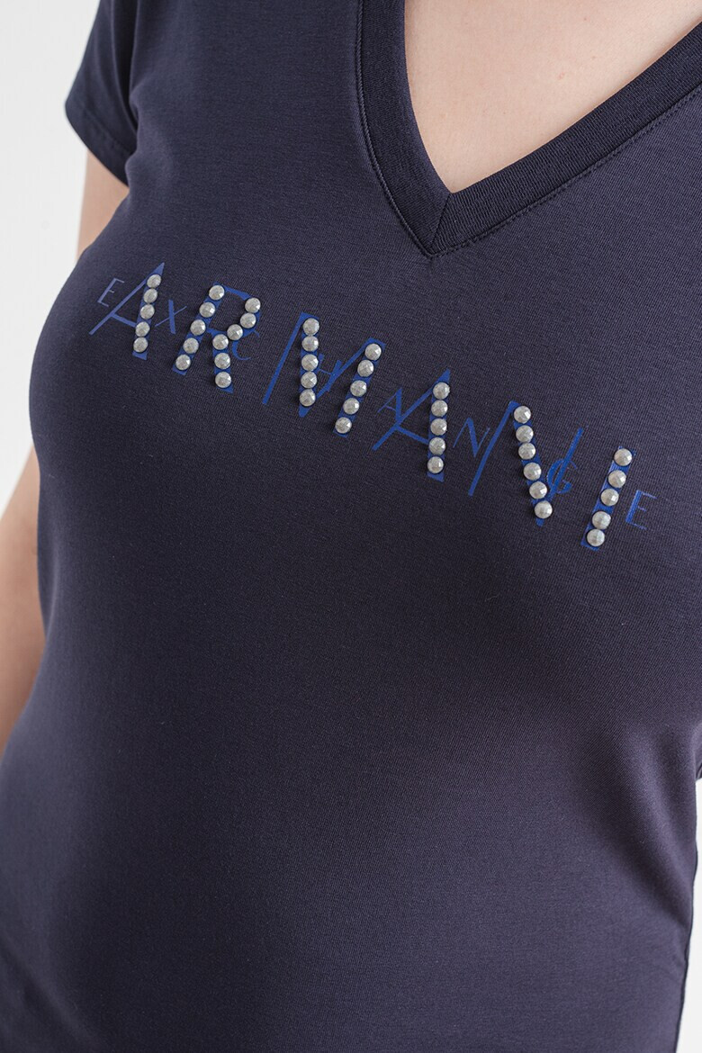 ARMANI EXCHANGE Тениска с шпиц и лого - Pepit.bg