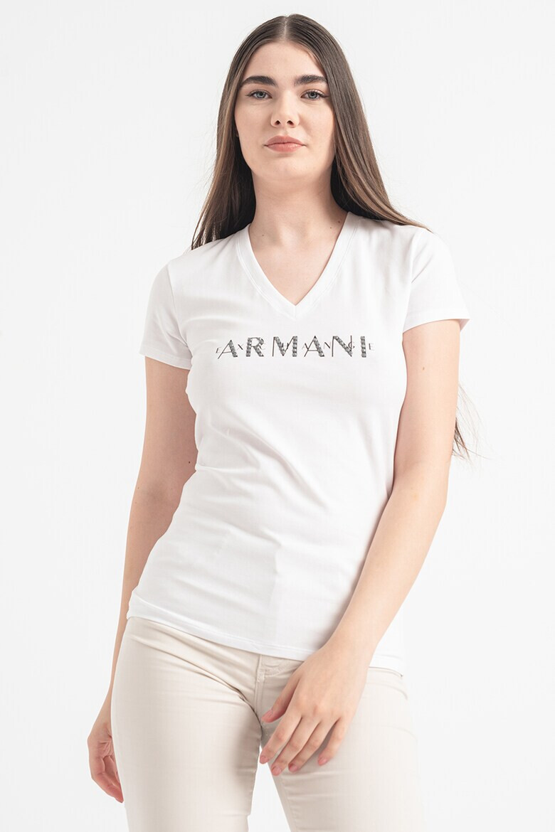 ARMANI EXCHANGE Тениска с шпиц и лого - Pepit.bg
