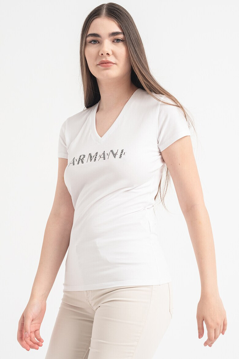 ARMANI EXCHANGE Тениска с шпиц и лого - Pepit.bg