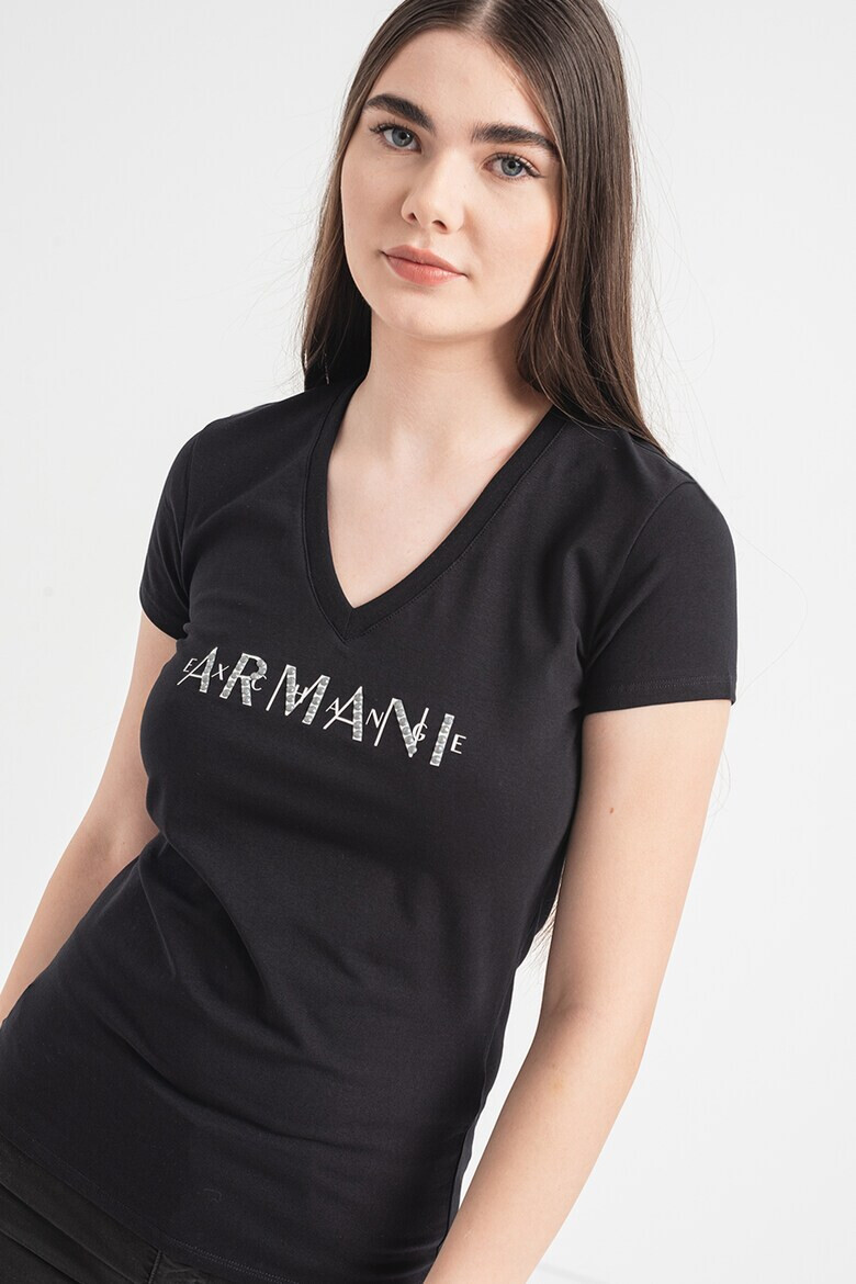 ARMANI EXCHANGE Тениска с шпиц и лого - Pepit.bg