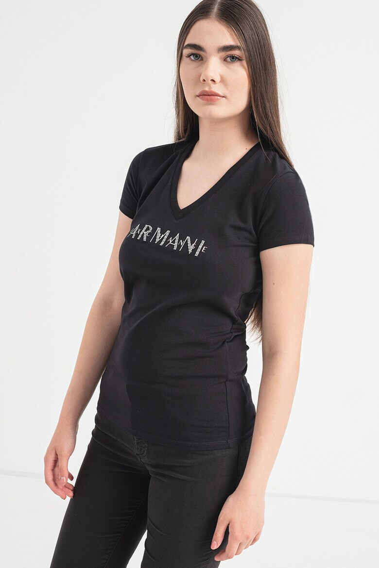 ARMANI EXCHANGE Тениска с шпиц и лого - Pepit.bg