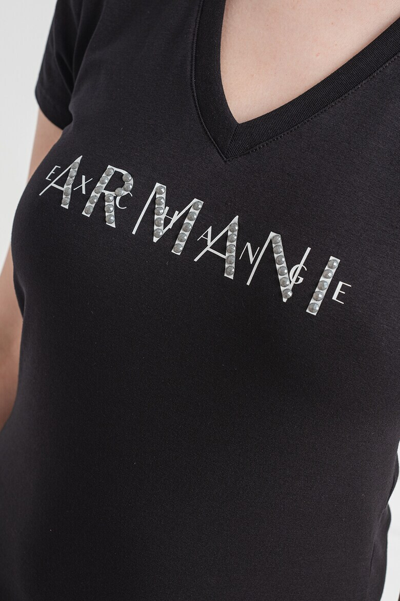 ARMANI EXCHANGE Тениска с шпиц и лого - Pepit.bg