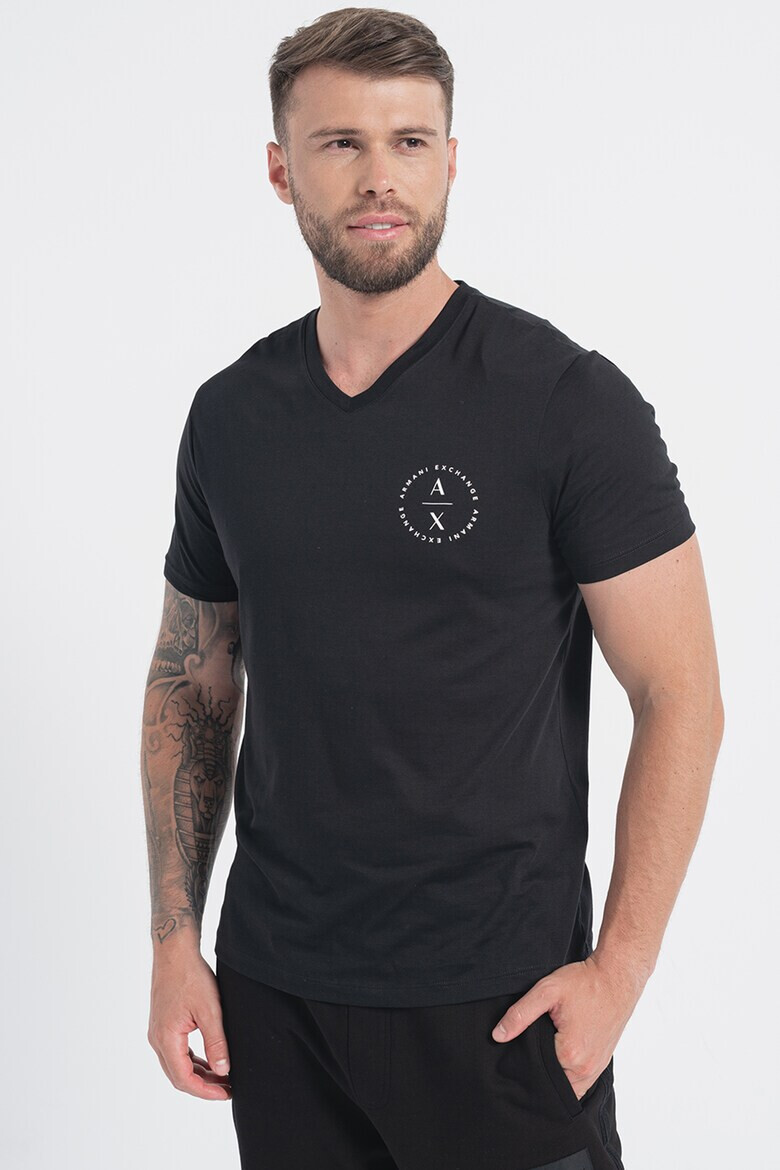 ARMANI EXCHANGE Тениска с шпиц и лого - Pepit.bg