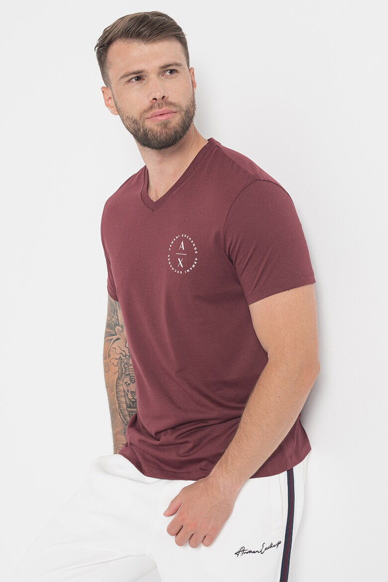 ARMANI EXCHANGE Тениска с шпиц и лого - Pepit.bg