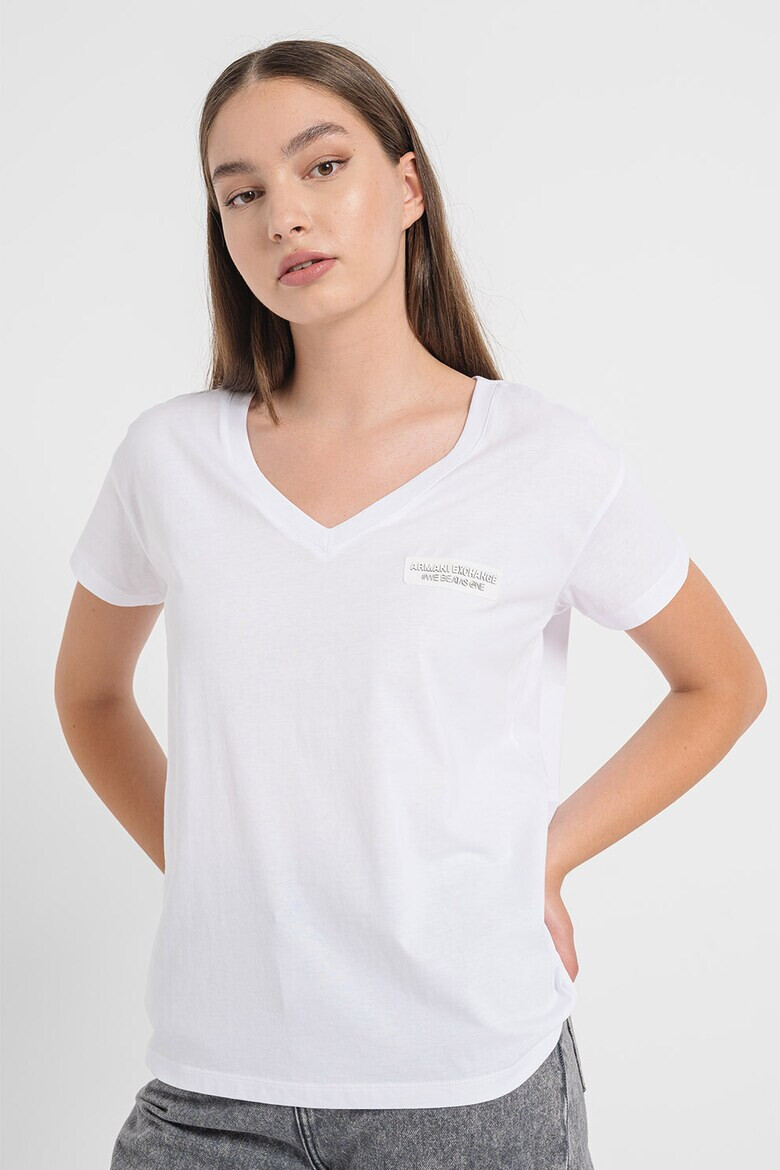ARMANI EXCHANGE Тениска с шпиц и лого - Pepit.bg