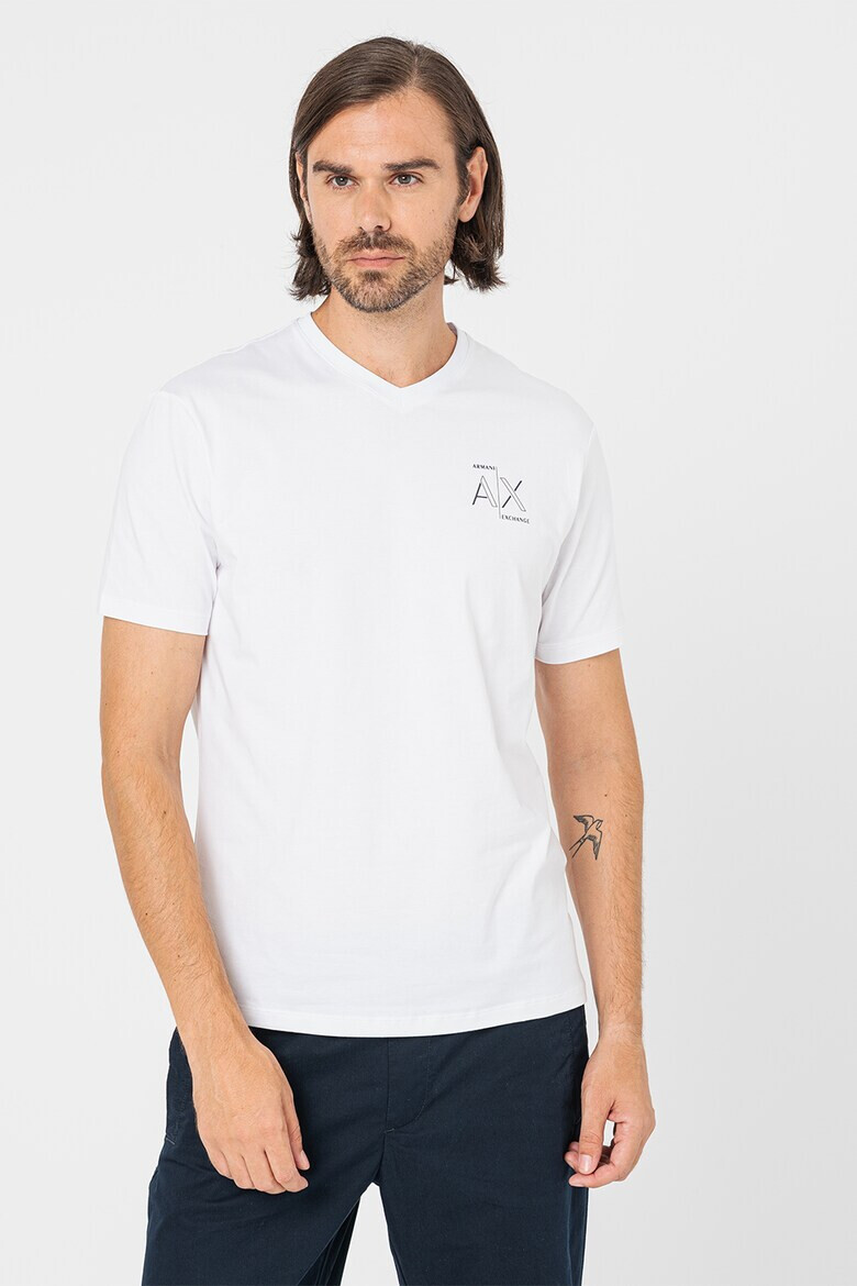 ARMANI EXCHANGE Тениска с шпиц и лого - Pepit.bg