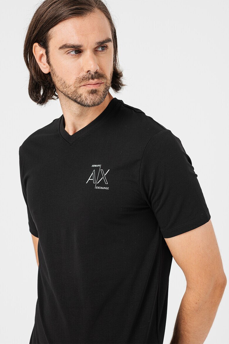 ARMANI EXCHANGE Тениска с шпиц и лого - Pepit.bg