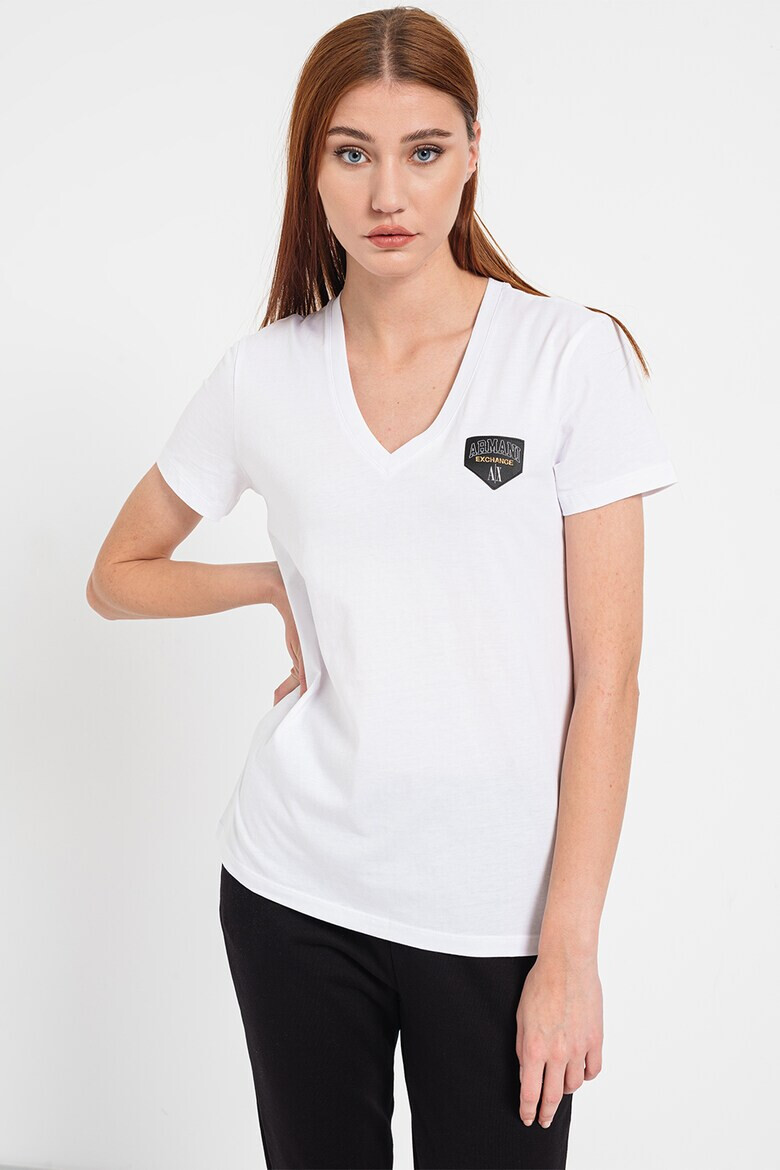 ARMANI EXCHANGE Тениска с шпиц и лого - Pepit.bg