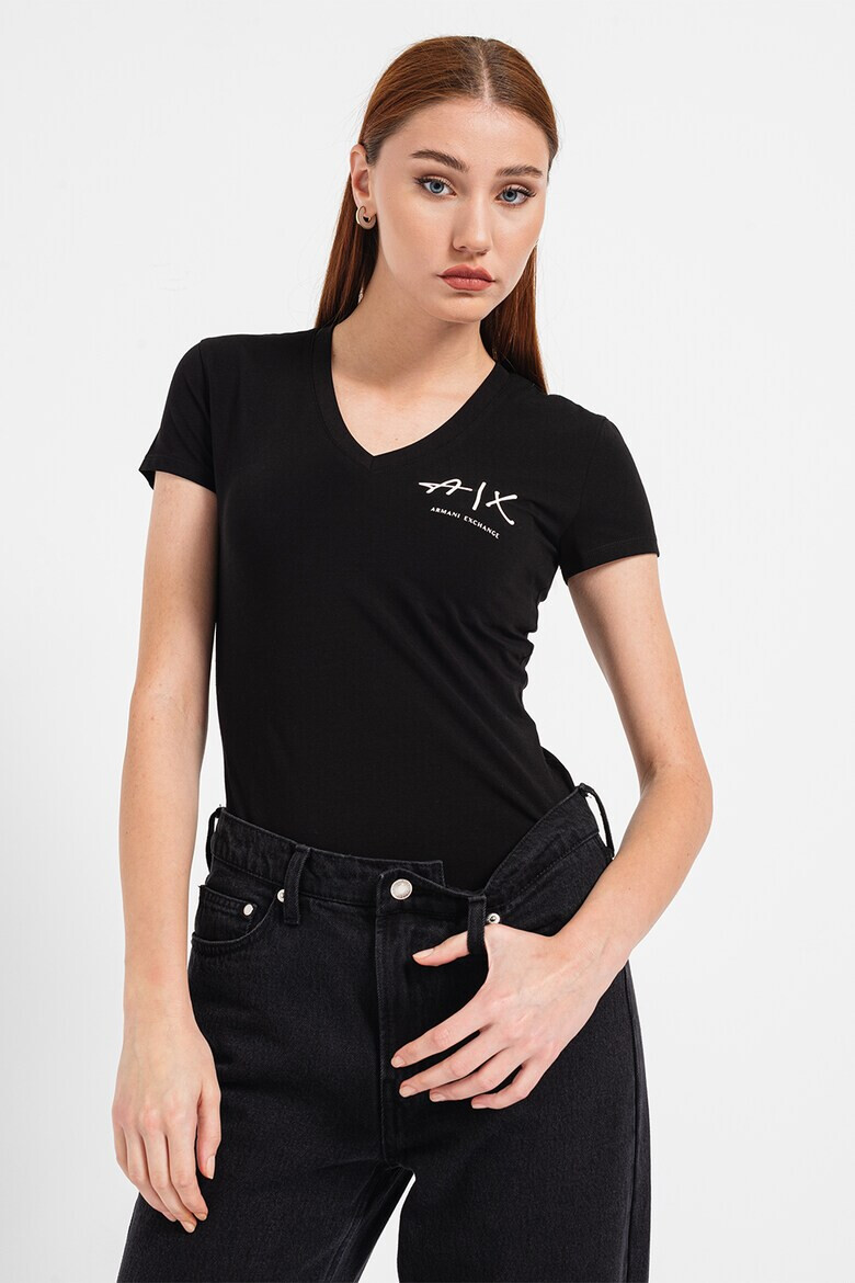 ARMANI EXCHANGE Тениска с шпиц и лого - Pepit.bg