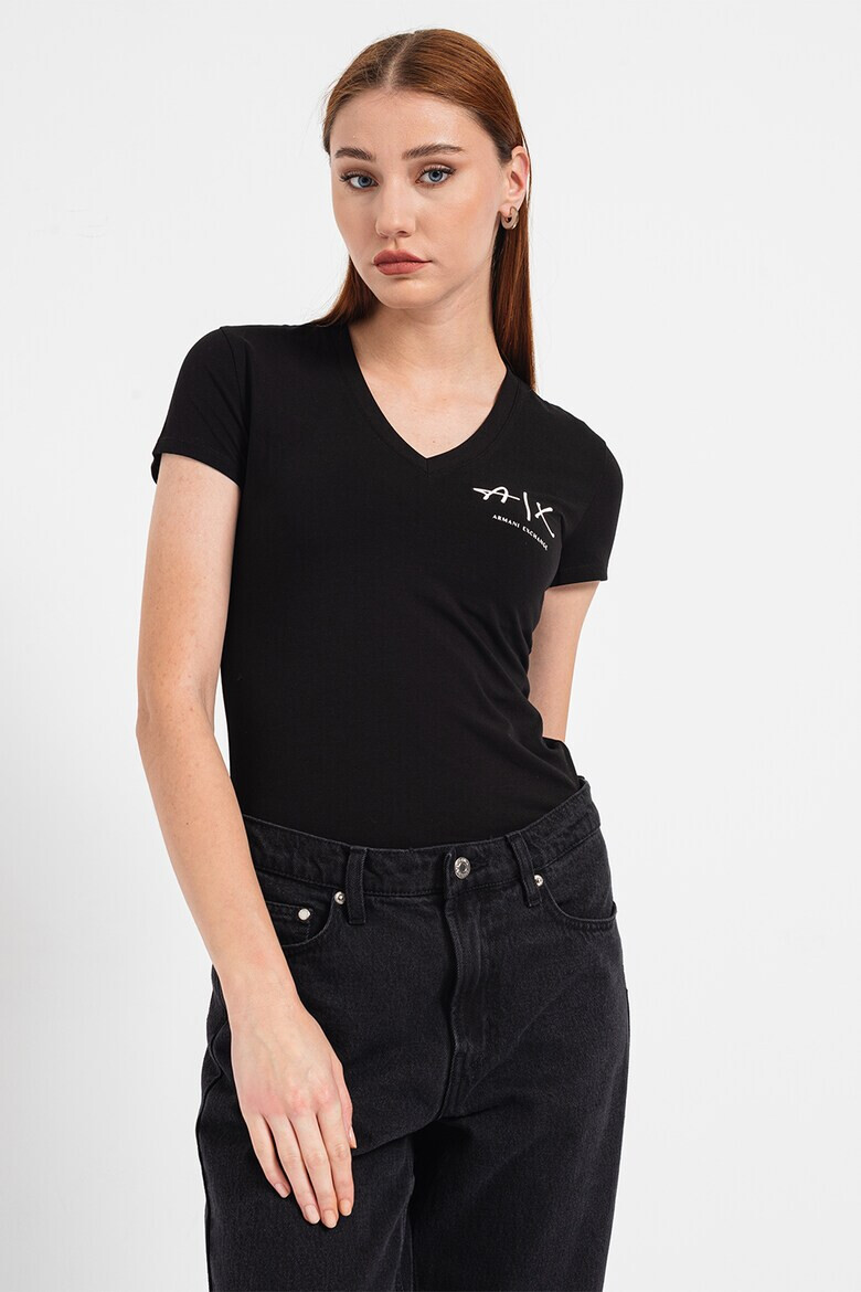 ARMANI EXCHANGE Тениска с шпиц и лого - Pepit.bg
