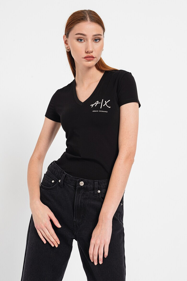 ARMANI EXCHANGE Тениска с шпиц и лого - Pepit.bg