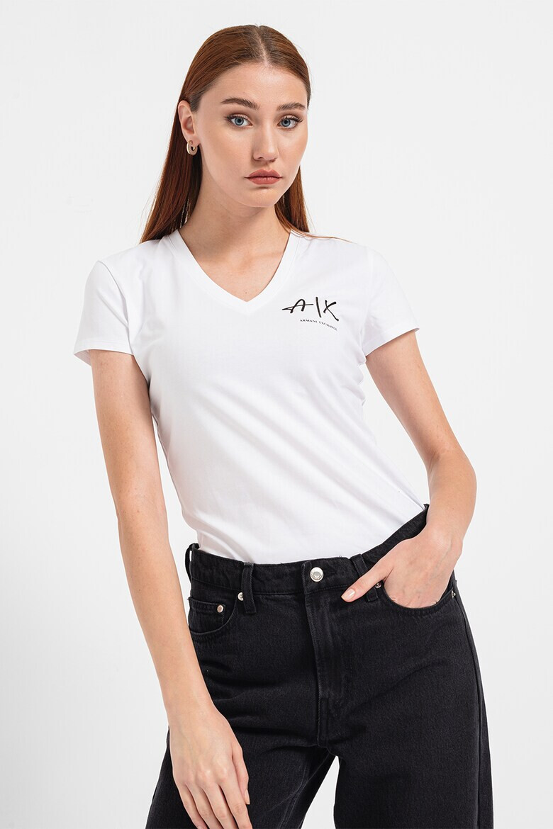 ARMANI EXCHANGE Тениска с шпиц и лого - Pepit.bg