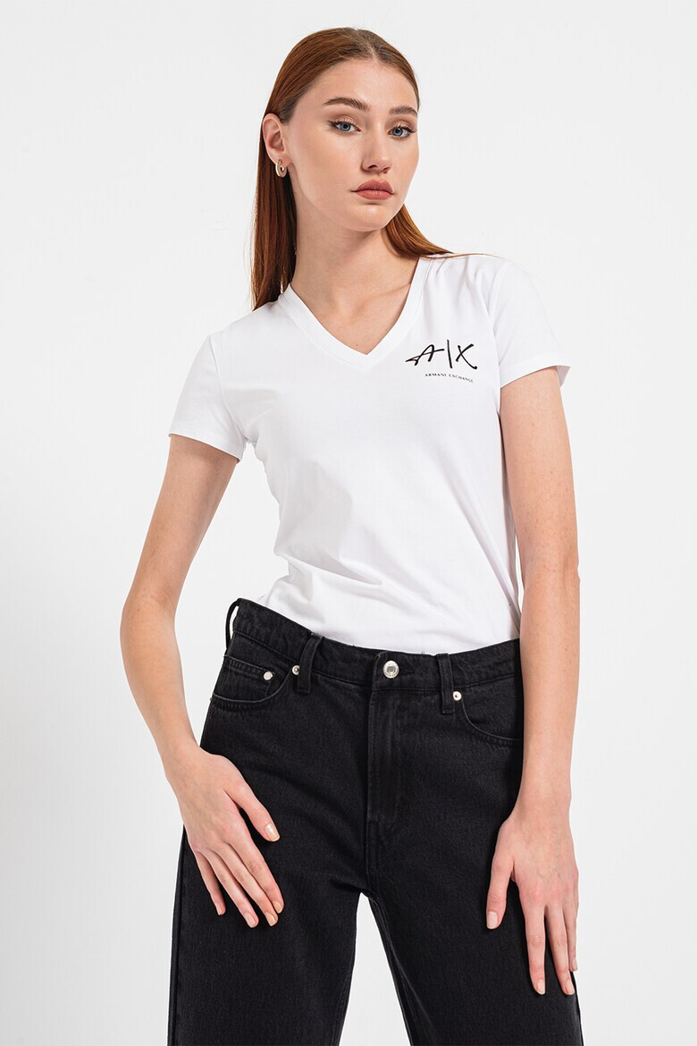ARMANI EXCHANGE Тениска с шпиц и лого - Pepit.bg