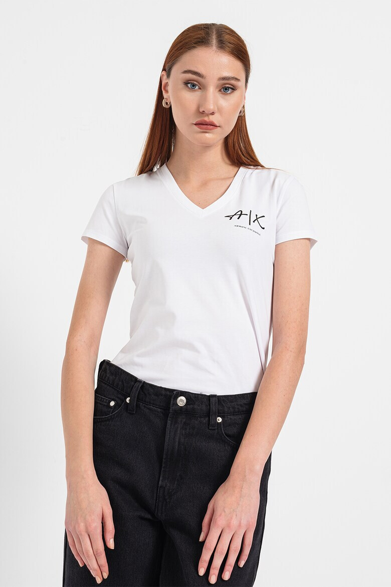 ARMANI EXCHANGE Тениска с шпиц и лого - Pepit.bg
