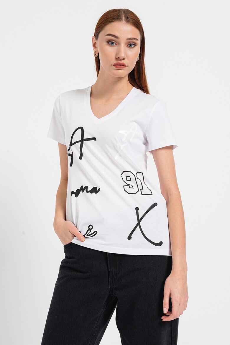 ARMANI EXCHANGE Тениска с шпиц и лого - Pepit.bg