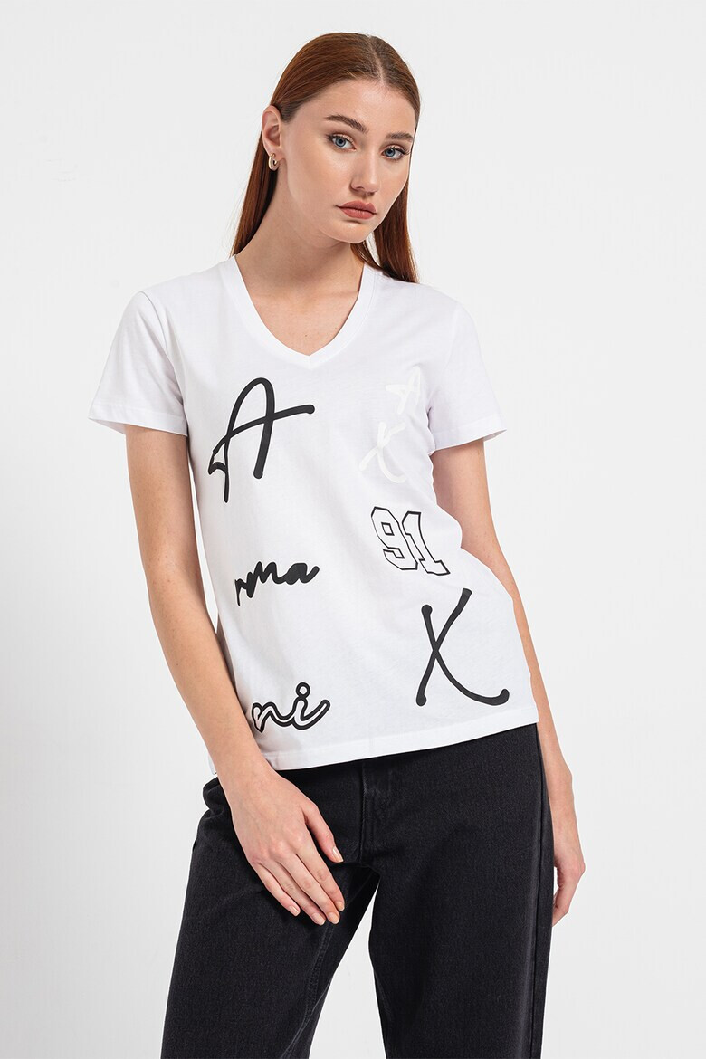 ARMANI EXCHANGE Тениска с шпиц и лого - Pepit.bg
