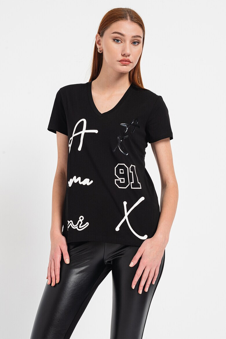 ARMANI EXCHANGE Тениска с шпиц и лого - Pepit.bg