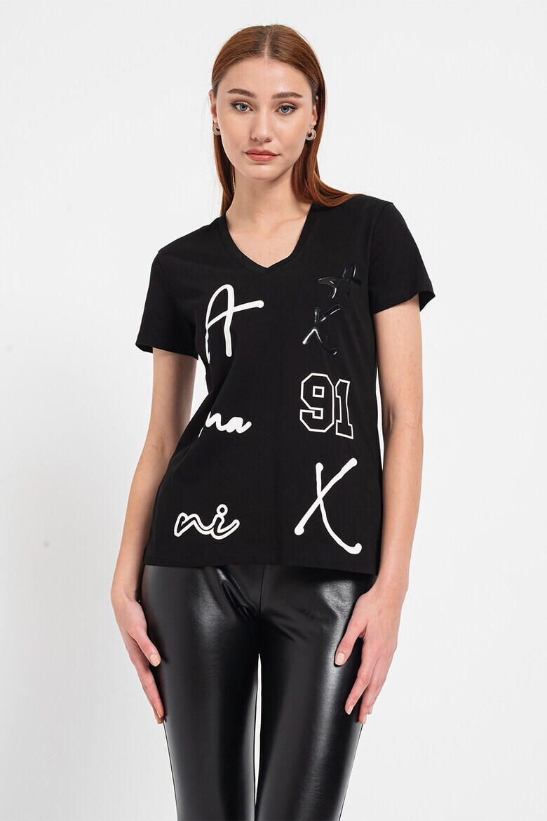 ARMANI EXCHANGE Тениска с шпиц и лого - Pepit.bg