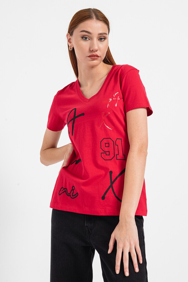 ARMANI EXCHANGE Тениска с шпиц и лого - Pepit.bg