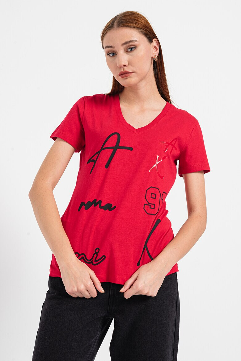 ARMANI EXCHANGE Тениска с шпиц и лого - Pepit.bg