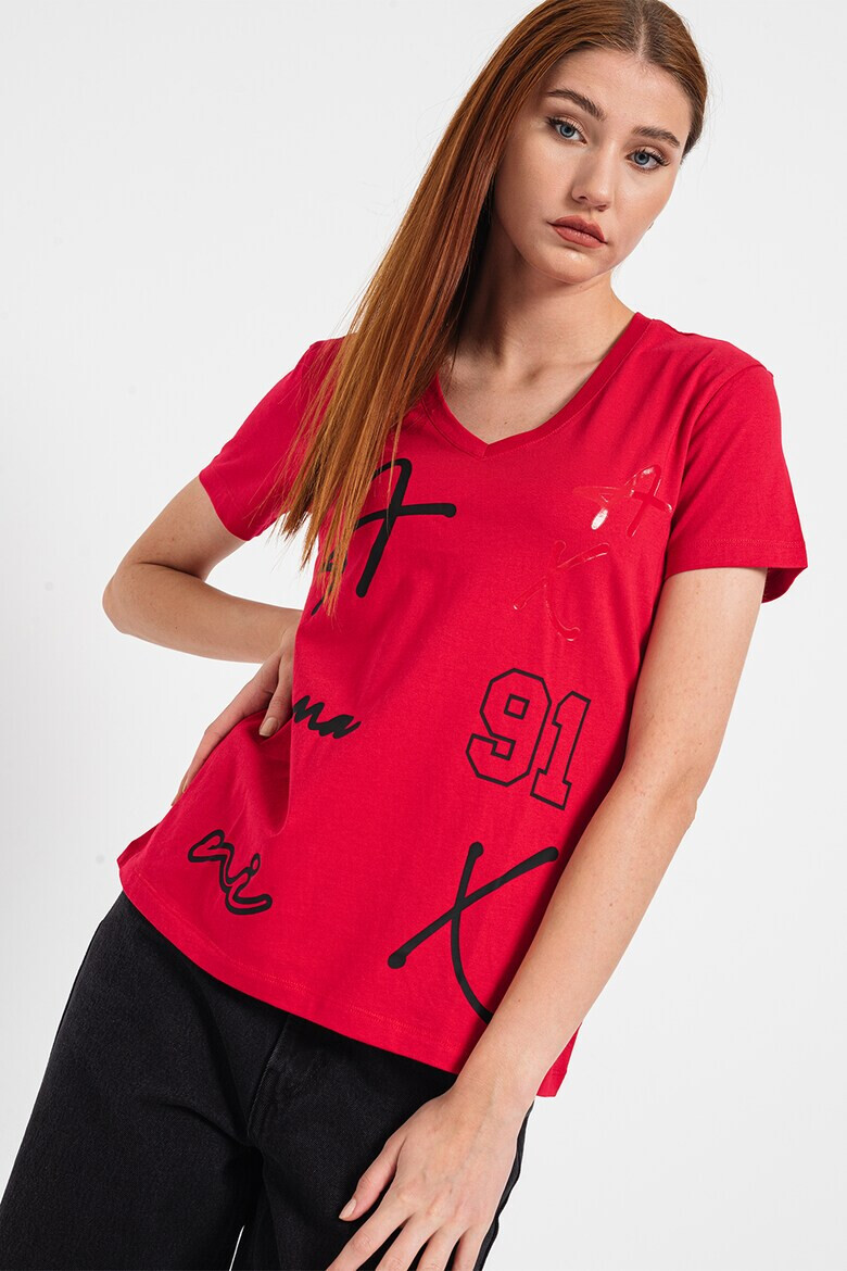 ARMANI EXCHANGE Тениска с шпиц и лого - Pepit.bg