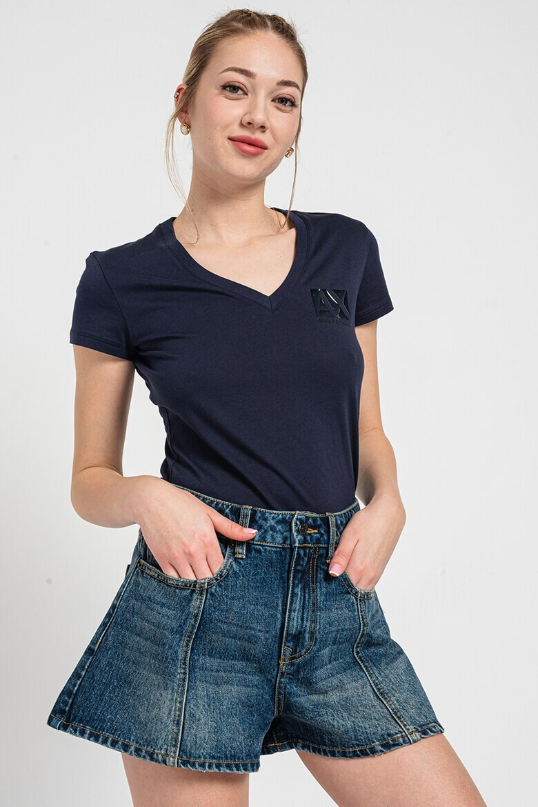 ARMANI EXCHANGE Тениска с шпиц и лого - Pepit.bg