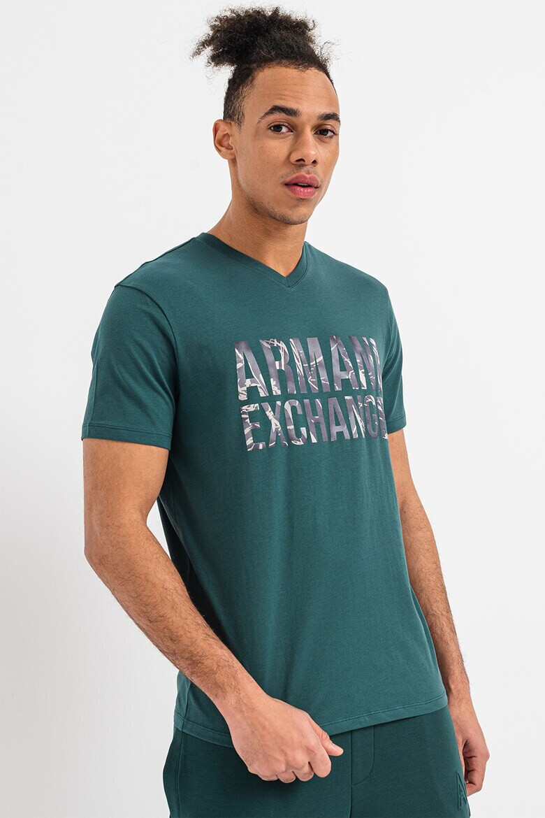 ARMANI EXCHANGE Тениска с шпиц и лого - Pepit.bg