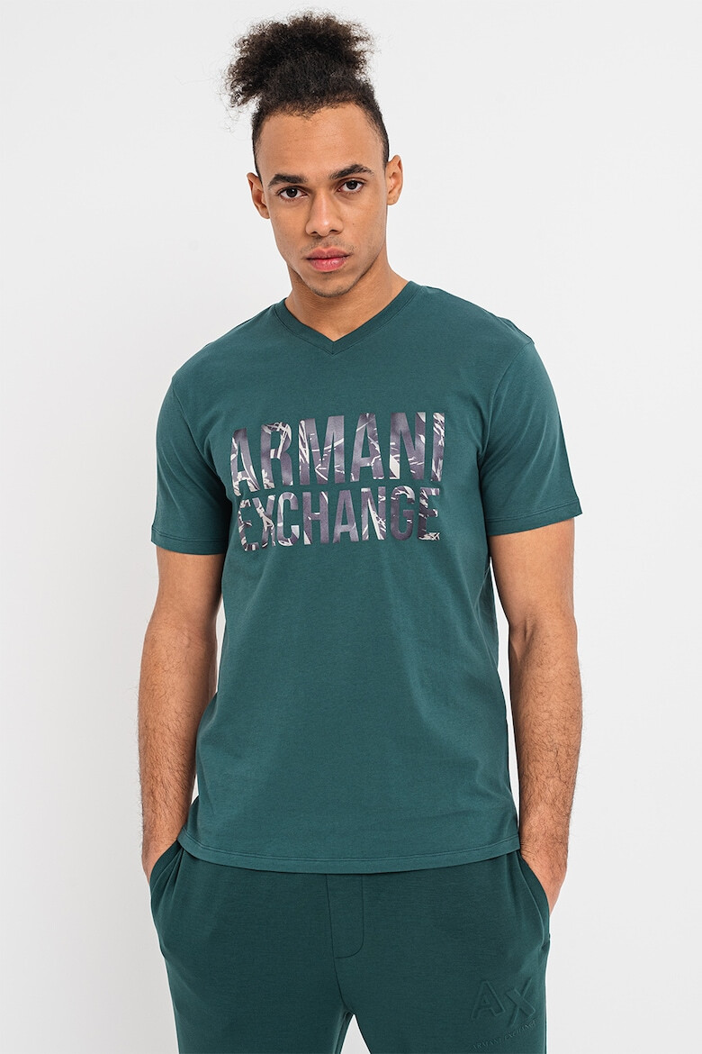 ARMANI EXCHANGE Тениска с шпиц и лого - Pepit.bg