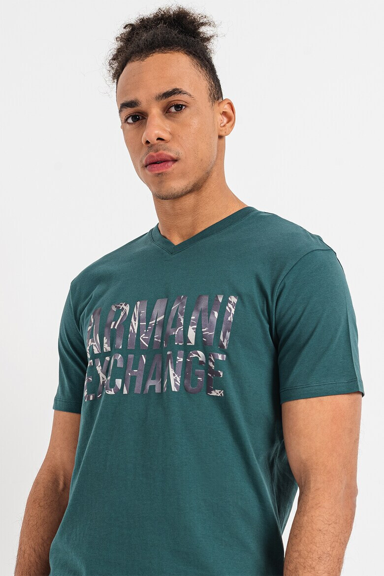 ARMANI EXCHANGE Тениска с шпиц и лого - Pepit.bg