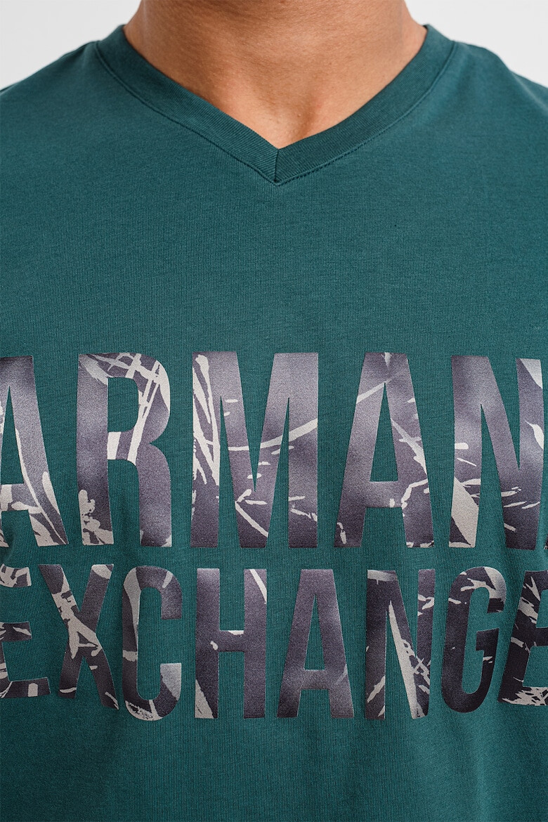 ARMANI EXCHANGE Тениска с шпиц и лого - Pepit.bg