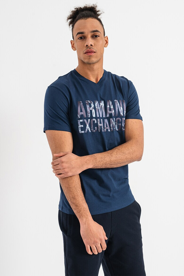 ARMANI EXCHANGE Тениска с шпиц и лого - Pepit.bg