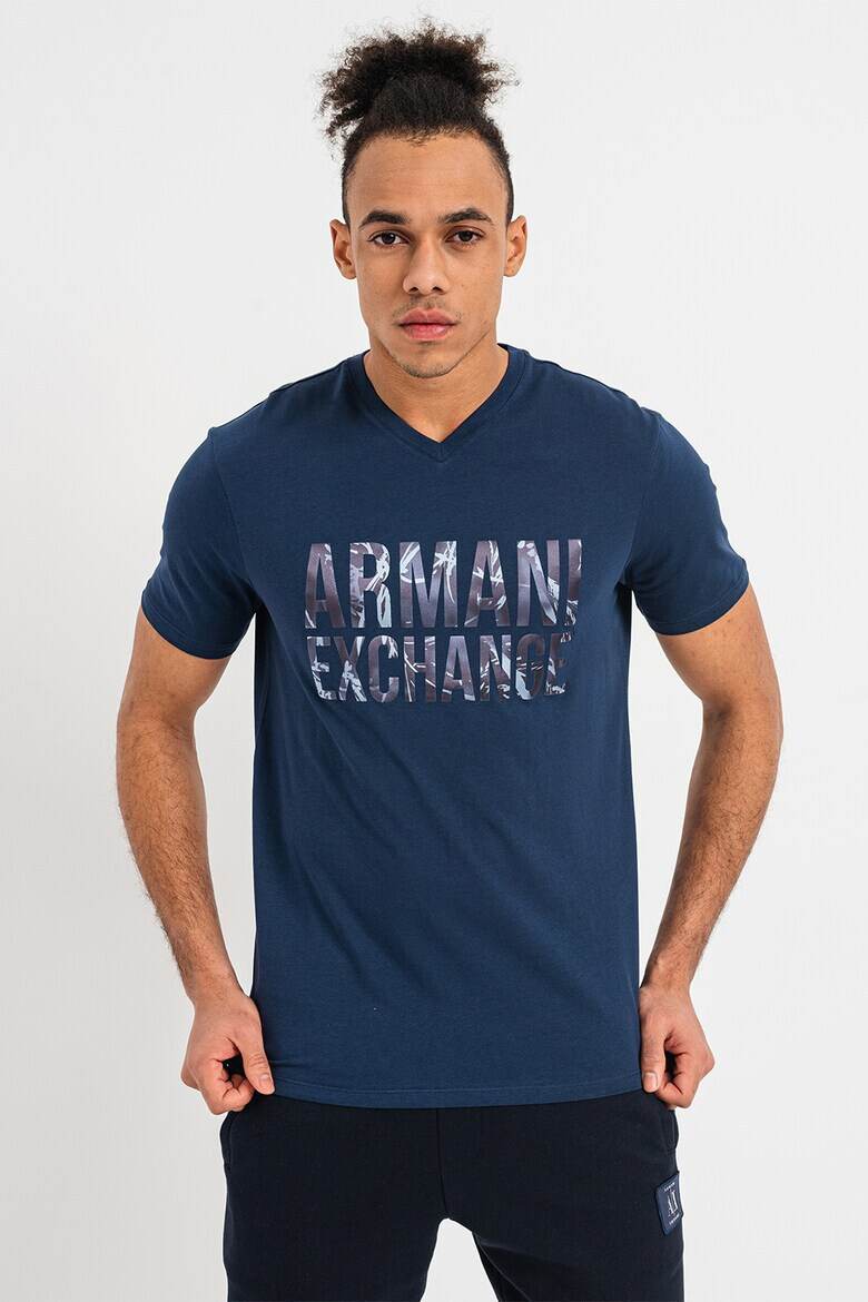 ARMANI EXCHANGE Тениска с шпиц и лого - Pepit.bg
