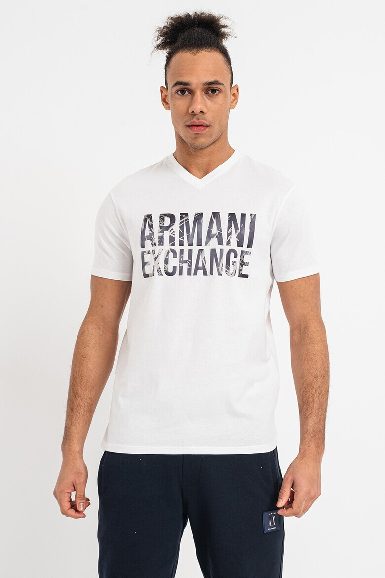 ARMANI EXCHANGE Тениска с шпиц и лого - Pepit.bg