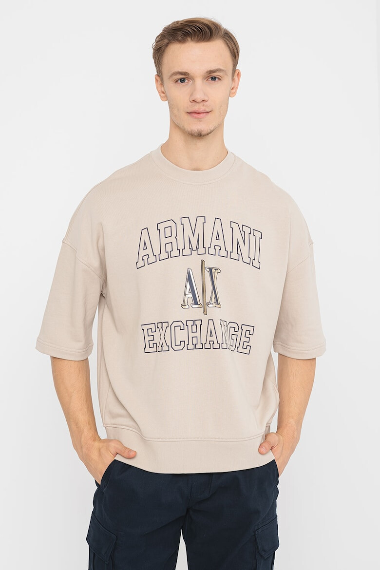 ARMANI EXCHANGE Уголемен пуловер с къси ръкави и лого - Pepit.bg