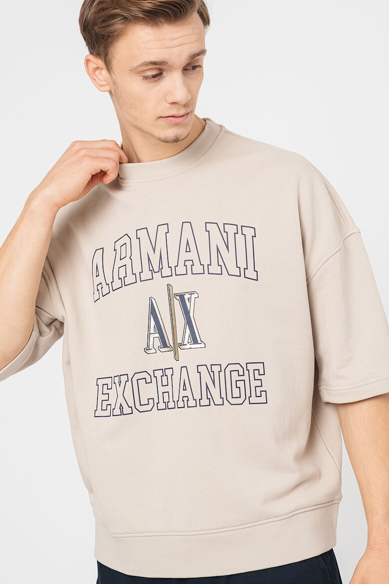 ARMANI EXCHANGE Уголемен пуловер с къси ръкави и лого - Pepit.bg