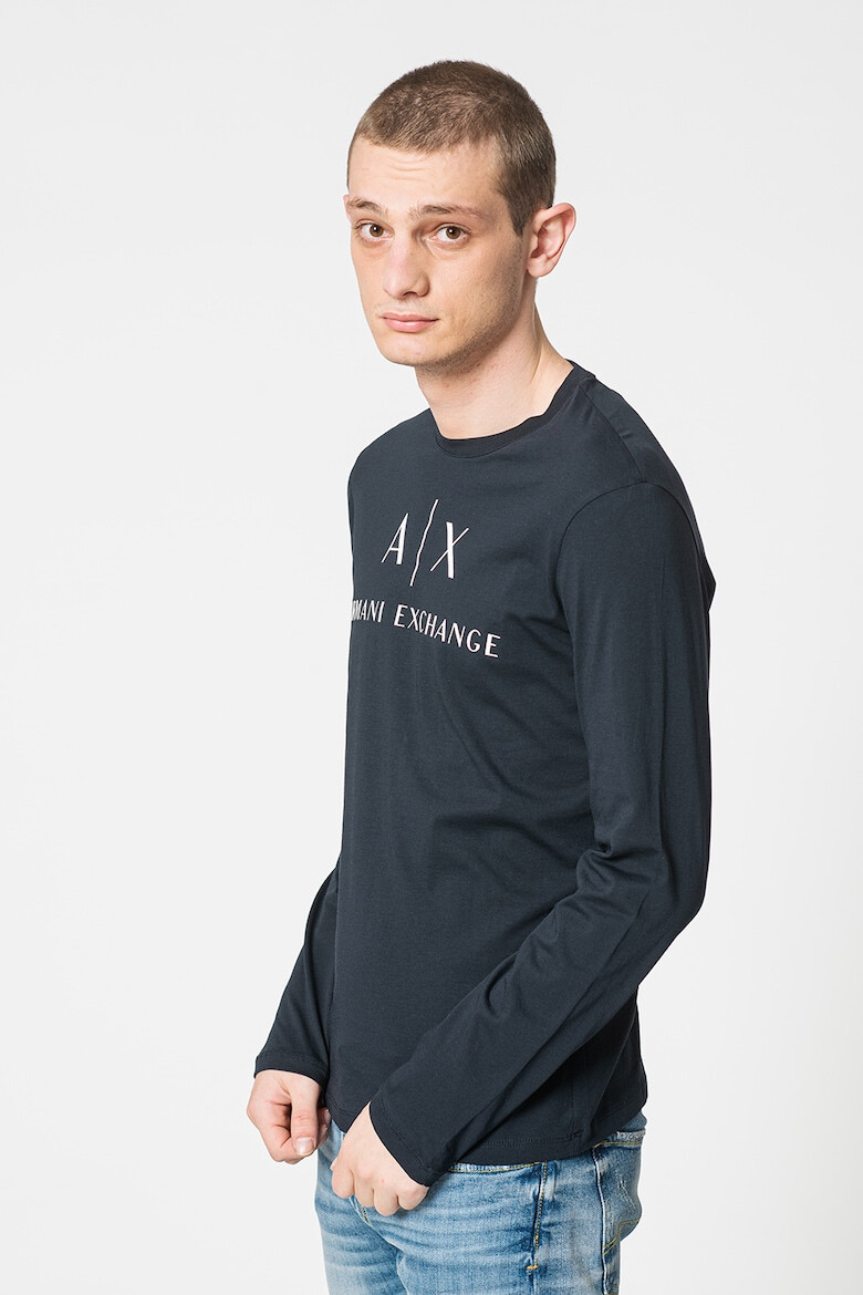 ARMANI EXCHANGE Вталена памучна блуза - Бял/Тъмносин - Pepit.bg