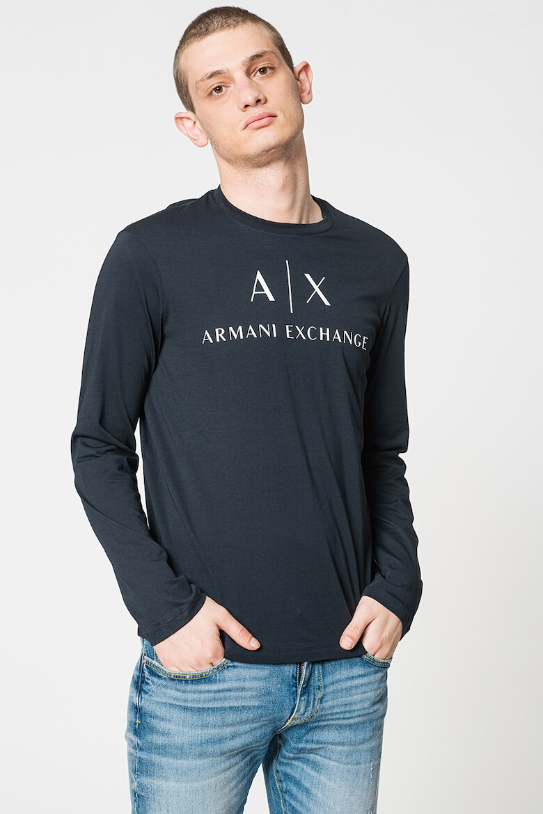 ARMANI EXCHANGE Вталена памучна блуза - Бял/Тъмносин - Pepit.bg