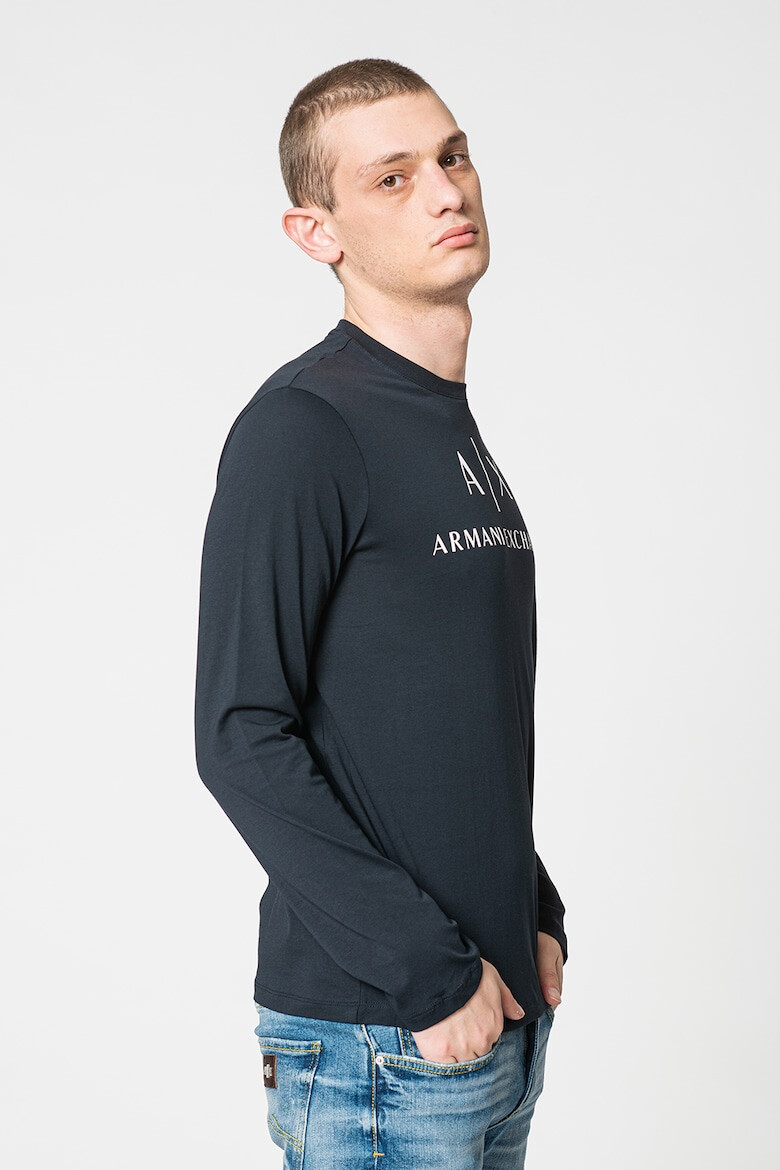 ARMANI EXCHANGE Вталена памучна блуза - Бял/Тъмносин - Pepit.bg