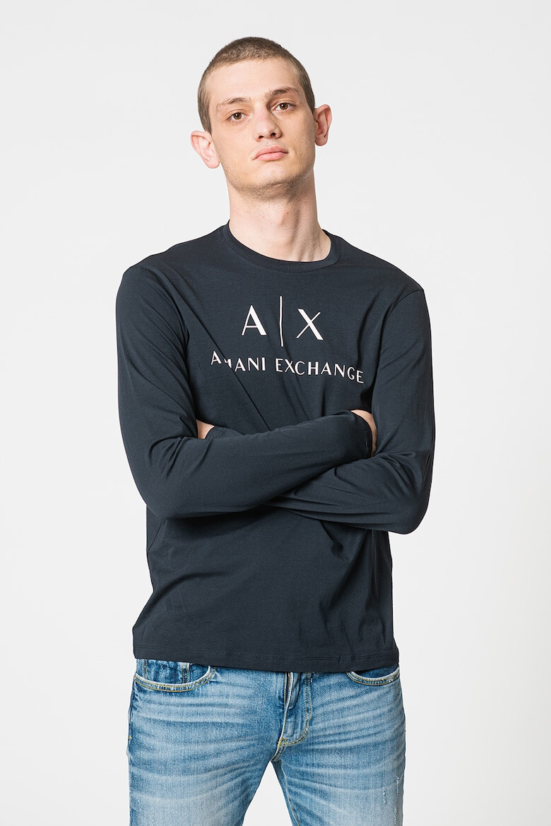 ARMANI EXCHANGE Вталена памучна блуза - Бял/Тъмносин - Pepit.bg
